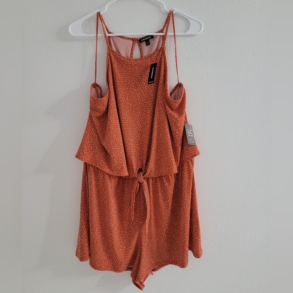 Express Halter Romper Playsuit Polka Dot Orange Size XL